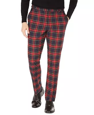 Tommy Hilfiger Men's Modern-Fit Stretch Dress Pants 30 X 30 Navy Red Plaid • $9.24