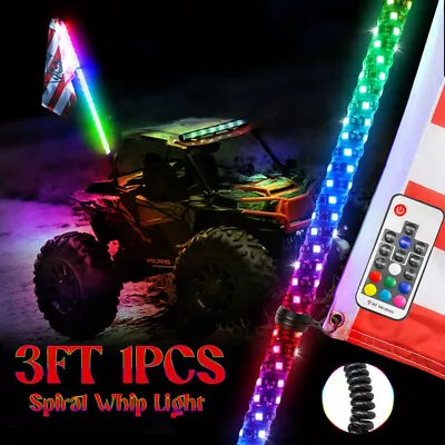3ft Spiral LED RGB Whip Light For UTV ATV Accessories RZR Can-Am Polaris Antenna • $48.99