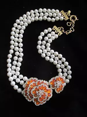 J Crew  Desert Bloom Pearl & Orange Floral Statement Necklace • $69.99