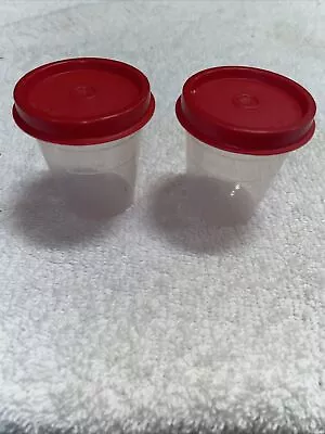 Tupperware Midgets 2oz Mini Food Or Storage Containers Red Lids 201 New Set Of 2 • $10