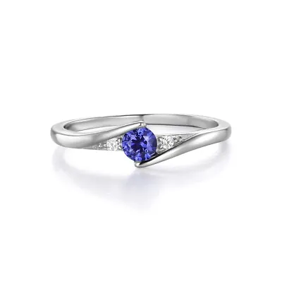 £18.75 • Buy Ladies 925 Silver Sterling Tanzanite Solitaire With White Sapphire Accents Ring