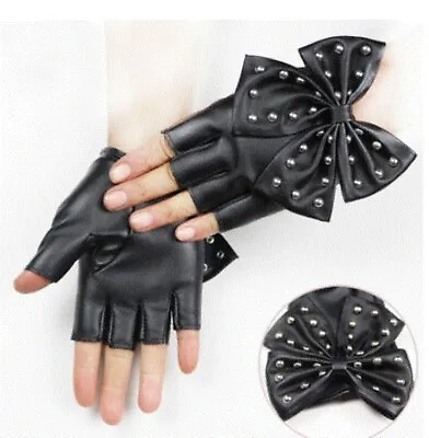 Fashion Female Finger-less Steampunk Rivet Dance Gloves Women Sport Fitness Bow • $14.97