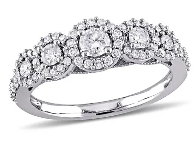 3/4 Carat (ctw G-H I1-I2) Diamond Halo Engagement Ring In 10K White Gold • $999