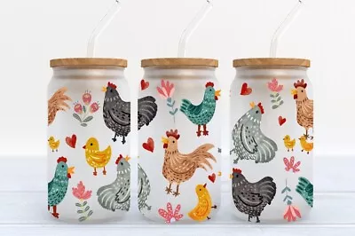 “Chicken Cup”  16oz Frosted Libby Glass Cup • $18