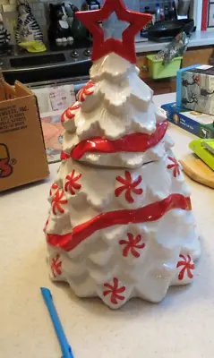 Peppermint & Pine Peppermint Christmas Tree Ceramic Cookie Jar 12” NEW • $18