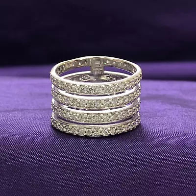 QVC Vicenza Silver Sterling Simulated Diamond 4-Row Band Ring Pre-owned Jewelry • $12.50