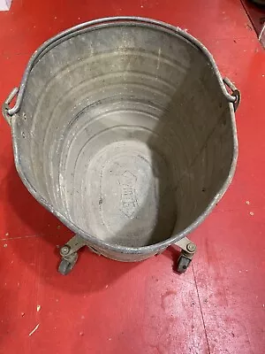 Vtg Galvanized Steel White Mop Bucket On Casters • $29.88