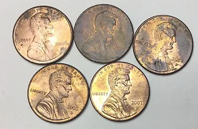 $4 • Buy 2000,02,06,07and 08.One Cent 1c USA Lincoln, Memorial. FIVE COINS. Good Average.