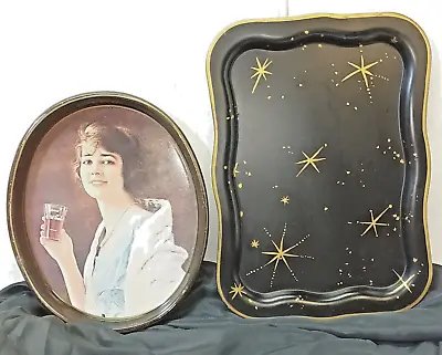 2 Metal Trays: Coca~Cola (repro) Flapper Betty Girl & Vintage Stars Design • $6.50