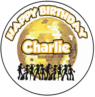 Personalised Disco Ball Retro 70s 80s Birthday 8  Icing Cake Topper Decoration • £5.99