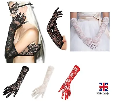 £5.44 • Buy LONG LACE GLOVES Burlesque Goth Sexy Fancy Dress Hand Warmer Bride Girls NEW UK
