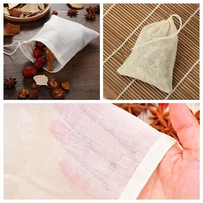 10Pcs For Soap Herbs Tea Large Cotton Muslin Drawstring Reusable Bags 10x15cm • £4.41