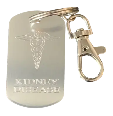 Personalised Kidney Disease Medical Alert Silver Tag Keyring ENGRAVED FREE • £5.99