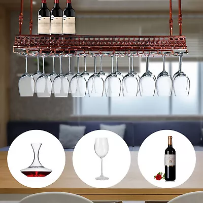 For Bar Cafe 48 Goblet Hanging Upside Down Shelf Holder Vintage Wine Glass Rack • £165