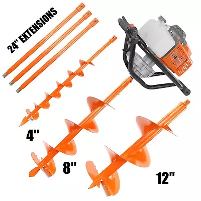 72cc 2-Stroke Gas Powered Post Hole Digger With 4  8  12'' Earth Auger Drill Bit • $249.98