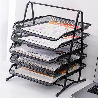 5 Tier Office Filing Trays Holder A4 Document Letter Paper Wire Mesh Storage • £9.88