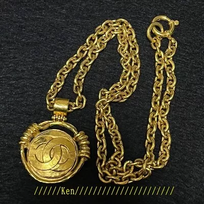 CHANEL Necklace AUTH Coco CC Pendant Choker Vintage Rare Gold Mirror 90cm F/S • $1226.23