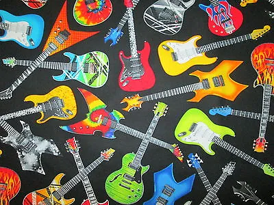 Guitar Rock Guitars Rock & Roll Electric Bright Cotton Fabric Fq • $4.68