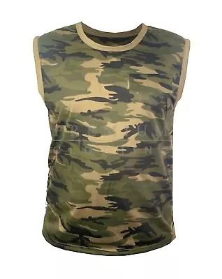 Mens Camo VEST Sleeveless Tank Top Training Gym BodyBuilding Vests Comfy Fit • £5.99