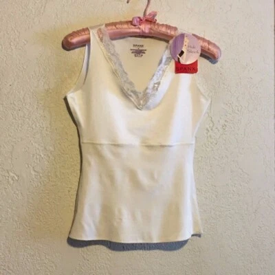 $14.99 • Buy NEW SPANX Hide & Sleek V-Neck Lace Cami Camisole Tank Top~SMALL WHITE~NWT $46