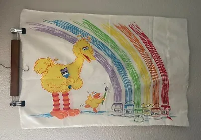 Vintage Sesame Street Pillowcase Muppets Big Bird Little Bird Rainbow Colors  • £14.45