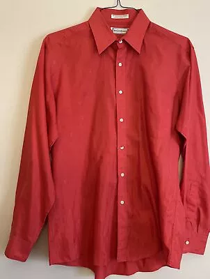 VTG Yves Saint Laurent YSL Men's Button Up Size 16 34-35 Red Dress Shirt • $13