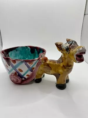 Vintage Italian Pottery Braying Donkey Pulling Cart Planter Hand-painted • $13