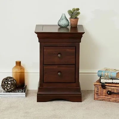 French Hardwood Mahogany Stained 2 Drawer Slim Bedside Table HW40 • £179