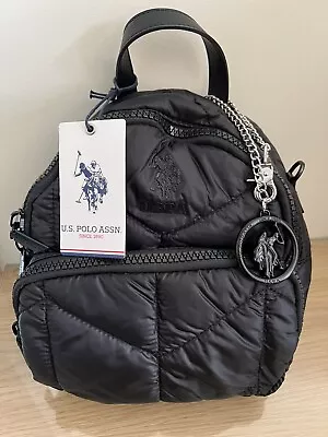 U.S. POLO ASSN. Small Black Quilted Backpack Rucksack New With Tags • £12.99