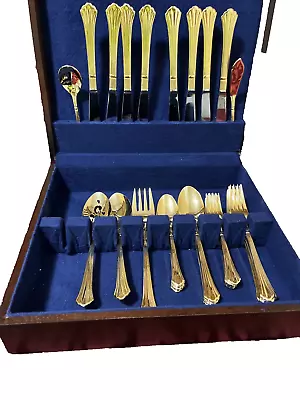 Supreme Cutlery Gold-Plated 53 PC Flatware Service For 8 Gold Plated Korea~MINT~ • $59.96