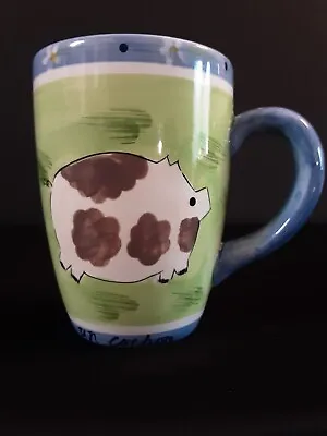 Oversized Hausenware Pig Themed Coffee Tea Mug With Green Background & Blue Trim • $7.99
