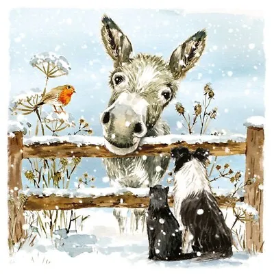 CHARITY Christmas Cards | Festive Donkey Robin & Collie Dog Snowscene  Pack 10 • £5.49