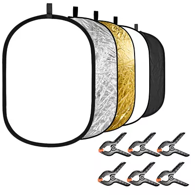 Neewer 5-in-1 Photography Light Reflector With 6-Pack Backdrop Clamps Kit • $25.99