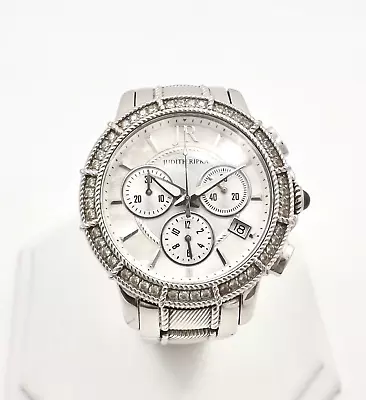 Judith Ripka Cz Bezel Mother Of Pearl Stainless Steel Chronograph Ladies Watch • $189