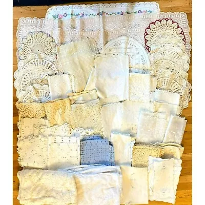 Lot 67 Vintage Linens Doilies Table Cloth Runner Lace Crochet Textile Hand Work • $112.49