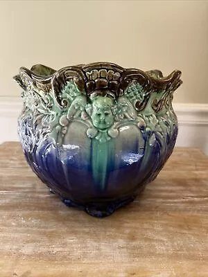 Antique Majolica Pottery Blended Glaze Cherubs Jardinere • $210