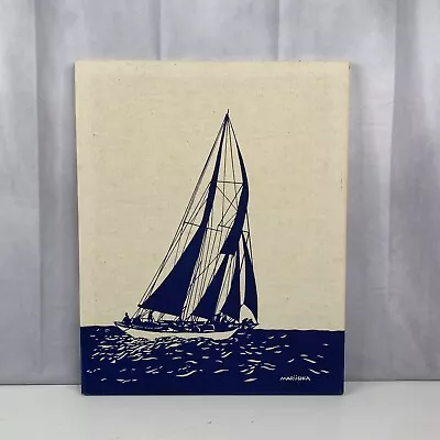 Vintage 1970s Marushka Canvas Picture Frame Sailboat 20  X 16  Inches BOAT • $69.99