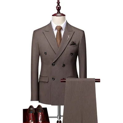 Mens Formal Business Double Breasted 3pcs Suits Coat Vest Pants Blazers Groom XL • $116.99