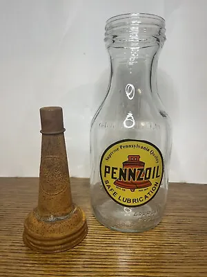 PENZOIL Glass Motor Oil Bottle 1 Quart Vintage Style Gas Station • $14.94