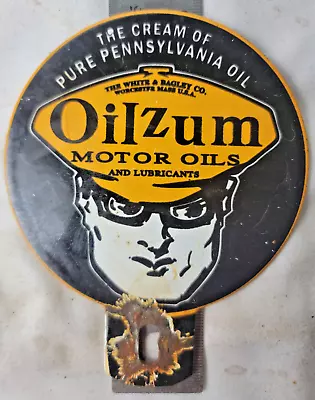 VINTAGE 5  OILZUM Motor Oils PORCELAIN SIGN PUMP PLATE Topper GAS STATION OIL • $49.95