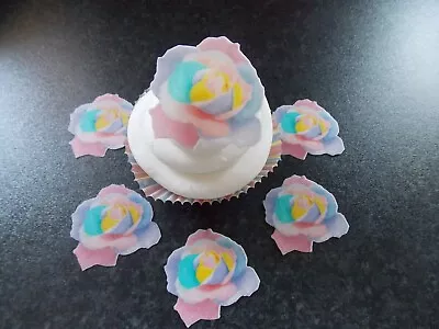 12 PRECUT Pastel Roses Edible Wafer/rice Paper Cupcake Toppers  • £2.85