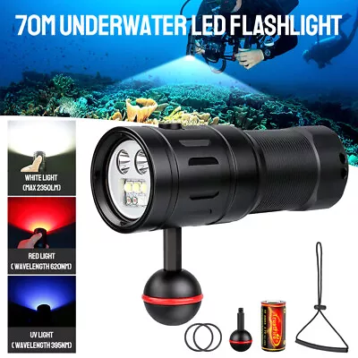 Underwater 70M LED Diving Flashlight With 3 Light Modes For Photograph Video US • $29.99