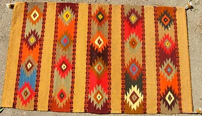 $120 • Buy Oaxacan Rug Carpet-  Vibrant Colors Hand Loomed Wool - Mexican Zapotec Folk Art