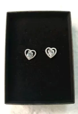 Zales Heart-Shaped Earrings W/Case Lab Created White Sapphire & .925 SS • $25