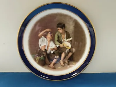 Echt Cobalt Inglasur Golden Crown Schumann Germany Plate 7  E&R 1886 BOYS GRAPES • $15