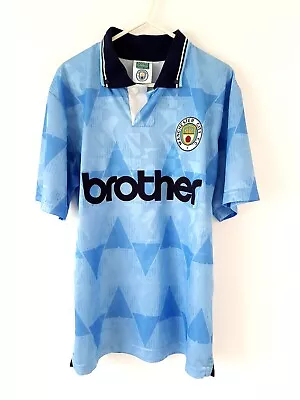 Manchester City Retro Home Shirt 1991. Small Adults Score Draw Blue Football Top • £29.99