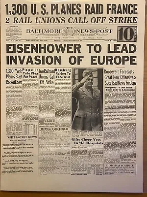 Vintage Newspaper Headline~world War General Eisenhower D-day Invasion Wwii 1943 • $14.49