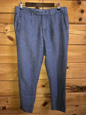 J Crew Mens Pants Bowery Baird McNutt Irish 100% Linen Slim Fit Blue Sz 32/32 • $32.89