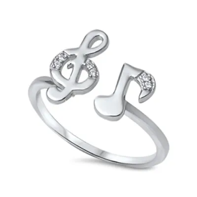 Music Clef Note Clear CZ Fashion Ring New .925 Sterling Silver Band Sizes 4-10 • $12.19