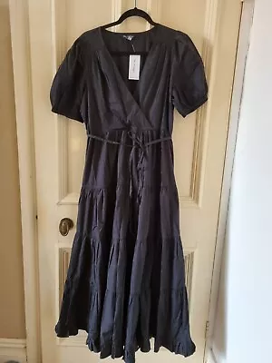 BNWT Miss Selfridge Black Tiered Maxi Puff Sleeve Summer Dress Size 14 • £15